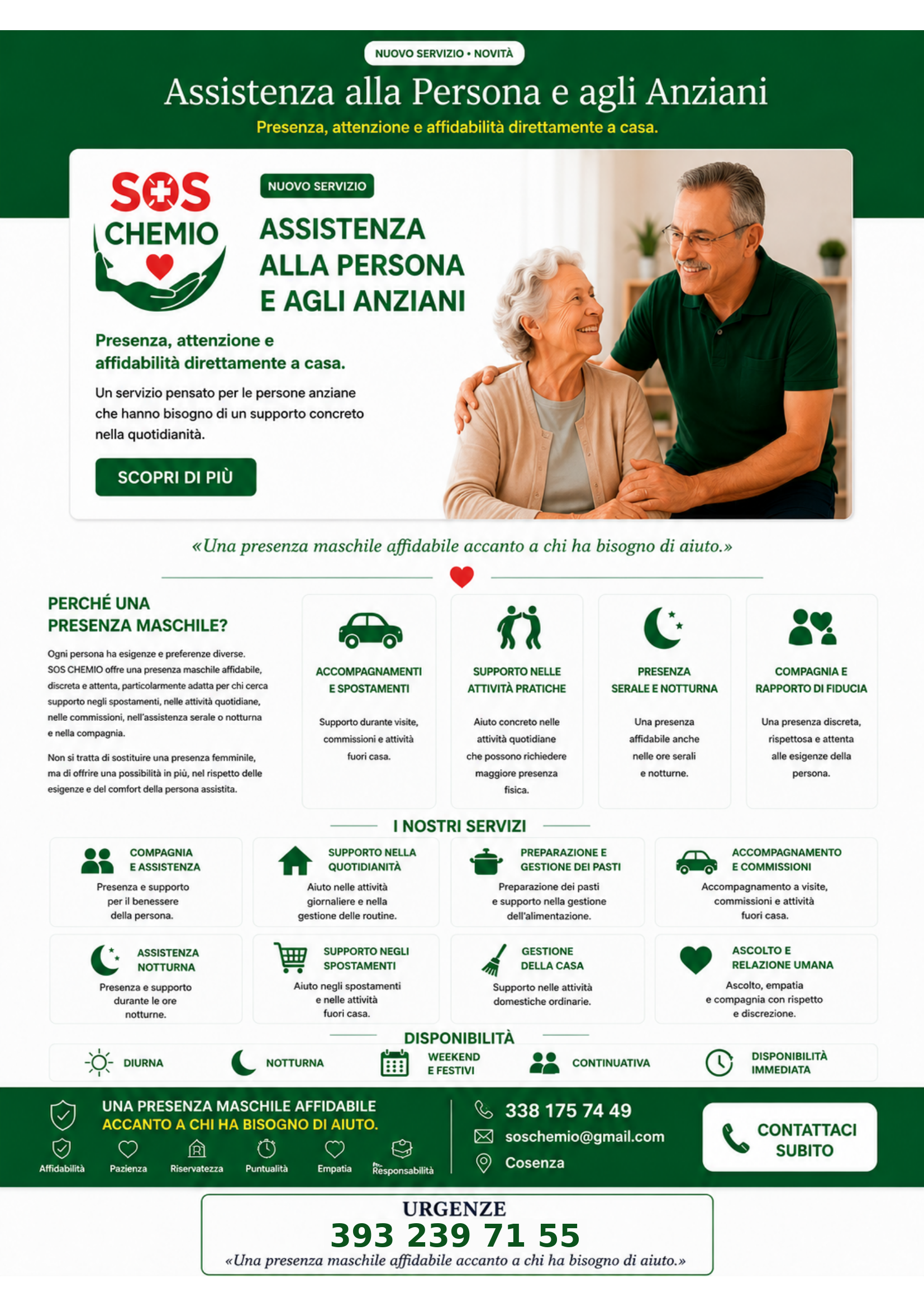 Locandina SOS Chemio: supporto e consulenza per anziani e famiglie a Cosenza